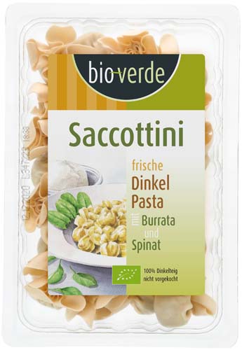 Dinkel Saccottini mit Burrata und Spinat